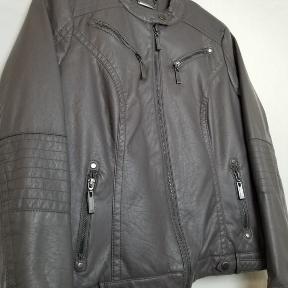 Jou Jou J2 Women's Gray Faux Leather Jacket Lined Zip Up 4 Zip Pockets Size M - Picture 5 of 11